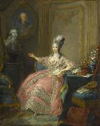 unknow artist Portrait of Marie Josephine of Savoy Countess of Provence pointing to a bust of her husband overlooked by a portrait of her father painting